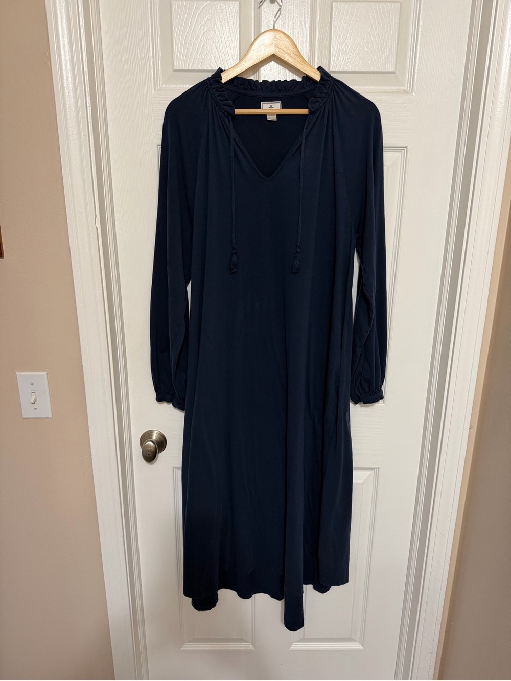 Petite Plume Garbo Navy Blue Luxe 100% Pima Cotton Nightgown Size L Comfy Retro